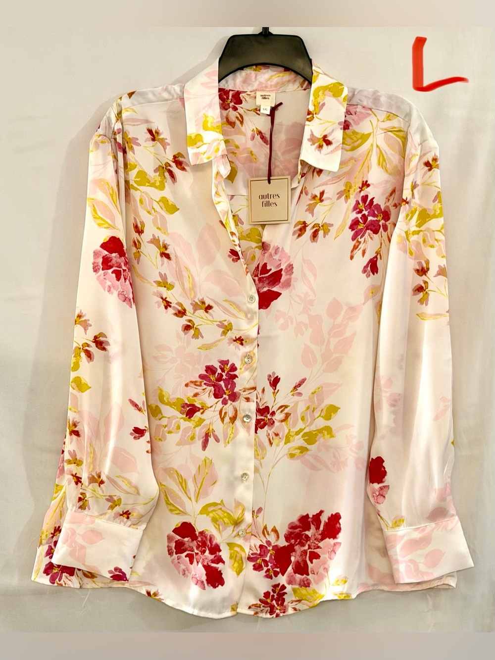 Autres Filles Pink Floral Satin Button-Front Blouse
